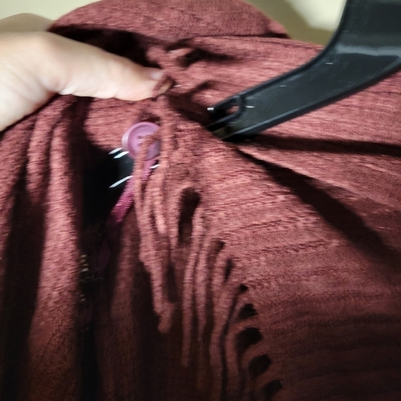 SUNG Alfred Sung xs fringed button up wrap style sweater burgundy boho - Picture 5 of 9